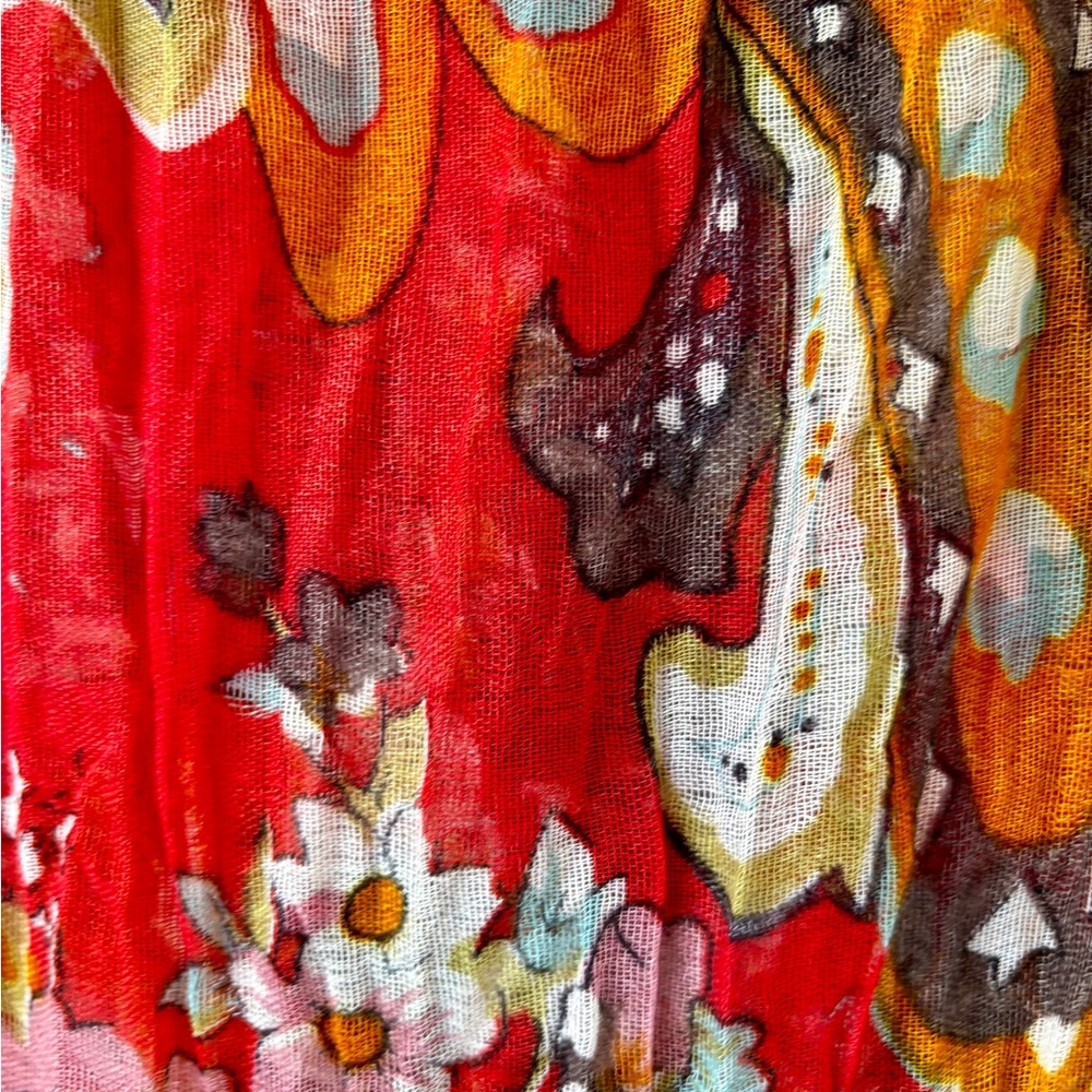 Red Multi-Coloured Pattern Scarf - Picture 10 of 11